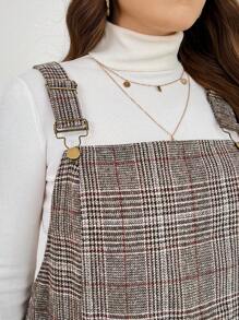 SHEIN LUNE 大码秋季格子可调节肩带休闲连衣长裙、节日派对连衣裙 - 彩色 - 查看 6