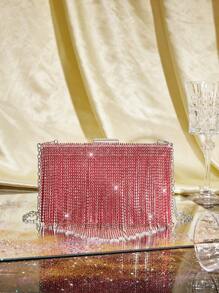 SHEIN SXY Túi xách nữ, Túi xách buổi tối, Túi cầm tay, Túi đeo chéo, Thời trang, Sang trọng, Thanh lịch, Tua rua, Kim cương, Cho tiệc cocktail, Tiệc tùng, Vũ hội, Câu lạc bộ, Hẹn hò, Sinh nhật, Buổi tối, Đêm hẹn hò, Halloween - Đỏ - Xem 4