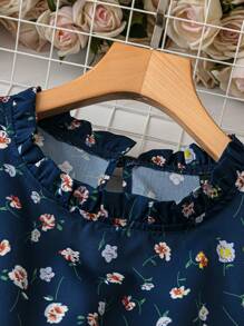 SHEIN Clasi Blusa holgada con volantes y estampado floral pequeño para mujer talla extra, para el verano