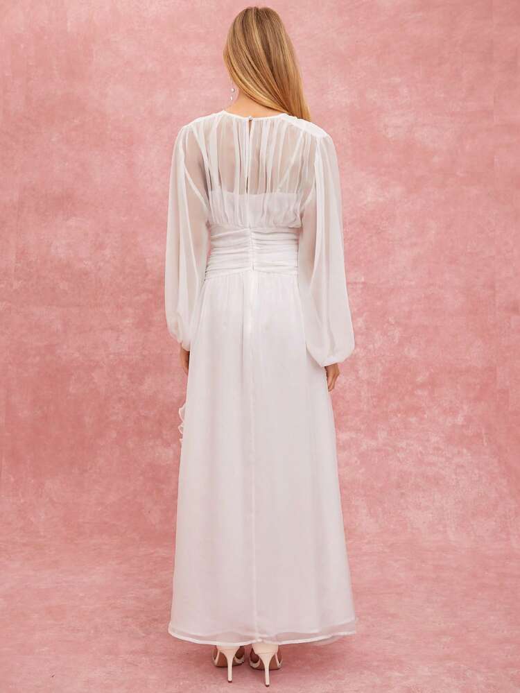 Vestido com Babado na Barra em Cor Sólida Elegante Feminino, Primavera Verão