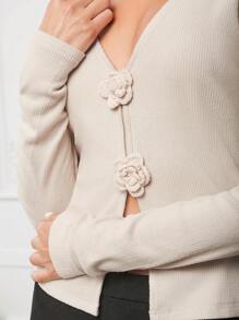 Sweater With Cutout And Rosettes In Center - Khaki - View 2