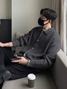 DAZY Men's Solid Color Loose Fit Casual Cardigan, Autumn Jacket