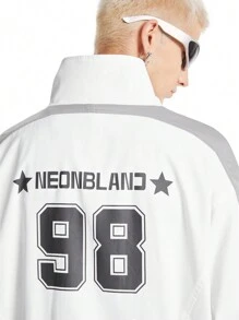 Manfinity VCAY Áo nỉ in chữ tương phản dạng lưới dáng rộng cho nam phong cách đường phố, phù hợp cho mùa thu/đông - Nhiều màu - Xem 5