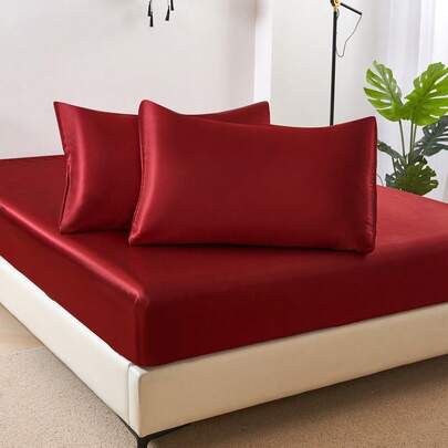 2 件酒红色勃艮第丝绸缎纯色枕套，柔软枕套，信封封口，适用于卧室，防皱，更适合头发皮肤睡眠，无填充枕头套，适用于卧室，床上用品超柔软透气，无填充物，可机洗