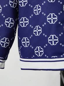 SHEIN Tween Boy Casual Full-Print Hooded Fleece Jacket, Autumn/Winter - Navy Blue - View 3