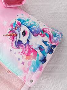 Chaqueta con capucha y forro térmico con estampado de unicornio para niña preadolescente