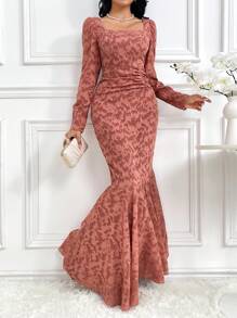 Modelyn Women's Spring And Autumn Elegant Cut-Out Puff Sleeve Dress - Pink - View 5