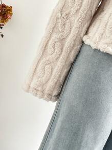 Dreamara Plus Size Women's Hooded Sweater, White Cable Knit Fleece, Adjustable Drawstring Hem, Long Sleeve Warm Pullover For Autumn & Winter