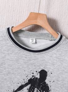 2 件装 Tween Boy 篮球印花运动衫运动套装，适合日常户外活动 - 灰色 - 查看 3