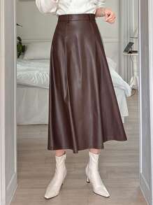 DAZY A-lijn effen PU-rok voor dames, herfstkleding