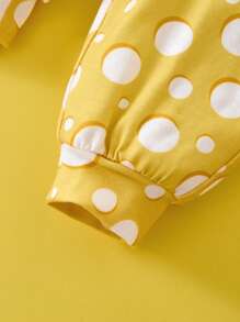 TOM & JERRY X SHEIN 女婴卡通印花荷叶边连体衣和黄色圆点裤，配可爱蝴蝶结头带 - 黃色 - 查看 6