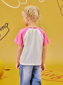 TOM & JERRY X SHEIN Young Girl Cartoon Print Contrast Raglan Sleeve Casual T-Shirt, Summer Graphic Tee