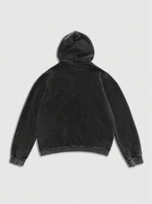 ROMWE MEN Street Life Sudadera con capucha desgastada y estampada con gráficos retro para hombre - Negro - Ver 2