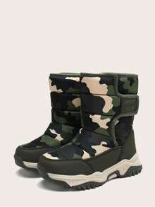 1 Pair Boys' Winter Comfortable Fashion Casual High-Top Leather Warm Snow Boots - Army Green - View 4