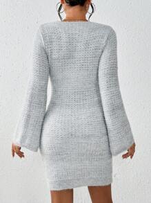 Chiquease Women's Solid Color Simple Everyday Flare Sleeve Pullover Long Dress Fall Cloth For Women - Grey - View 2