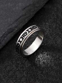 1pc Sun Moon And Stars Pattern Stainless Steel Men's Ring Retro Style Rotatable Anxiety Ring Suitable For Everyday Wear Gift - Moon - View 3