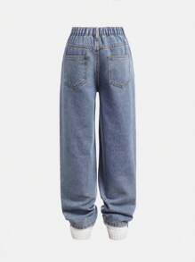 SHEIN Explorewe Tween Girl Graffiti Letter Pattern High Waist Straight Jeans - Medium Wash - View 2