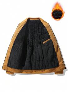 Manfinity Homme Men's Zip-Up Long Sleeve Pockets Casual Basic Padded Coat , Corduroy - Khaki - View 1