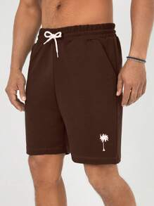 RueChic Men's Coconut Tree Printed Drawstring Waist Shorts - Brown - View 2