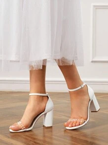 CUCCOO HITCHD 女士时尚婚礼系列白色圆头粗跟高跟凉鞋万圣节 - 白色 - 查看 7