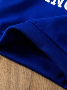 SHEIN 2 peças Conjunto de Moletom com Capuz e Estampa de Letra e Calça com Estampa de Letra para Meninas Jovens, Primavera e Outono - Azul - Visão 8