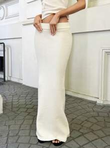 Forever 21 White Fall Pencil Woolen Fabric Skirts Sweater Tea Party - Apricot - View 4