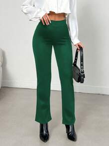 EURMUSE Solid High Waist Wide Leg Pants - Green - View 5
