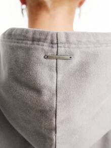 Manfinity VCAY Sudadera con capucha suelta y estampada de tinta lavada con textura de punto para hombre, adecuada para otoño e invierno - Gris Oscuro - Ver 5