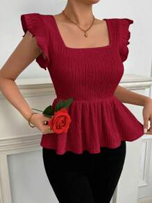 SHEIN Privé Áo cánh tay lửng bó eo rộng ngày lễ tình nhân dành cho nữ, thích hợp cho các ngày lễ và hẹn hò - Màu Đỏ Sâu - Xem 3
