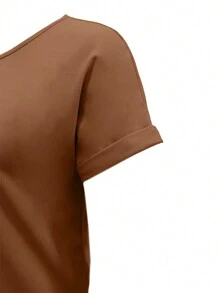 INAWLY 2pcs Women's Solid Color Crew Neck Short Sleeve Top And Pants Set