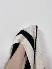 SHEIN Unity Cardigan de tricô minimalista com listras coloridas para mulheres - Preto e Branco - Visão 8