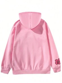 Manfinity Dauomo Men's Contrast Color Letter Print Zip Up Hooded Sweatshirt, For Fall, Long Sleeve Top - Pink - View 2