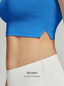 GLOWMODE FeatherFit™ Just Do U-Back 短袖割裂裾短款背心，低衝擊瑜珈日常穿著 - Blue Power - 查看 4