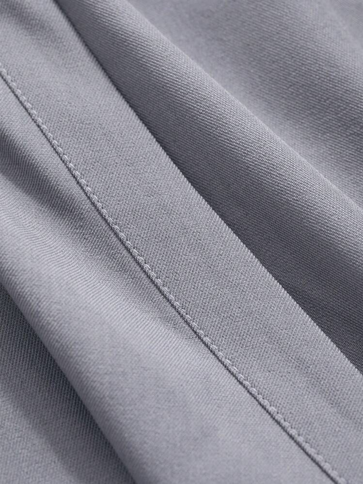 DAZY 1 件女式纯色长袖裹身衬衫，秋季服装 - 霧霾藍 - 查看 9