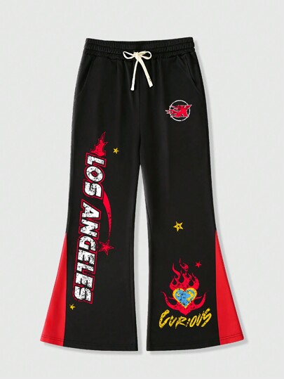 Street Life Herren Jogginghose mit Kordelzug, Buchstaben Muster und weitem Bein, Lässiger Stil für die Schule