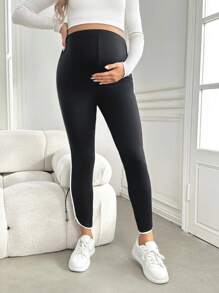 SHEIN سراويل ضيقة للأمهات طول الكاحل بخصر عالٍ قابل للتعديل، طرف منحني مع ربط تباين - متعدد الألوان - مشاهدة 14