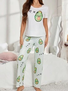 Cute Avocado Print Sleepwear Set For Women - Multicolor - View 5