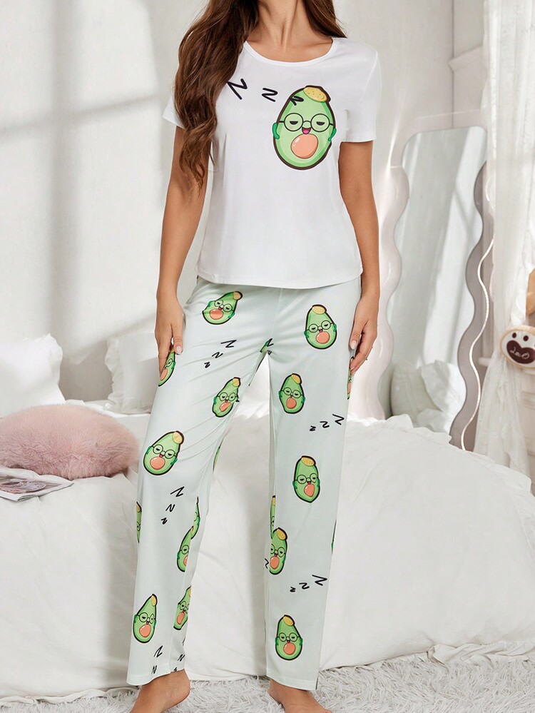 Cute Avocado Print Sleepwear Set For Women - Multicolor - View 5