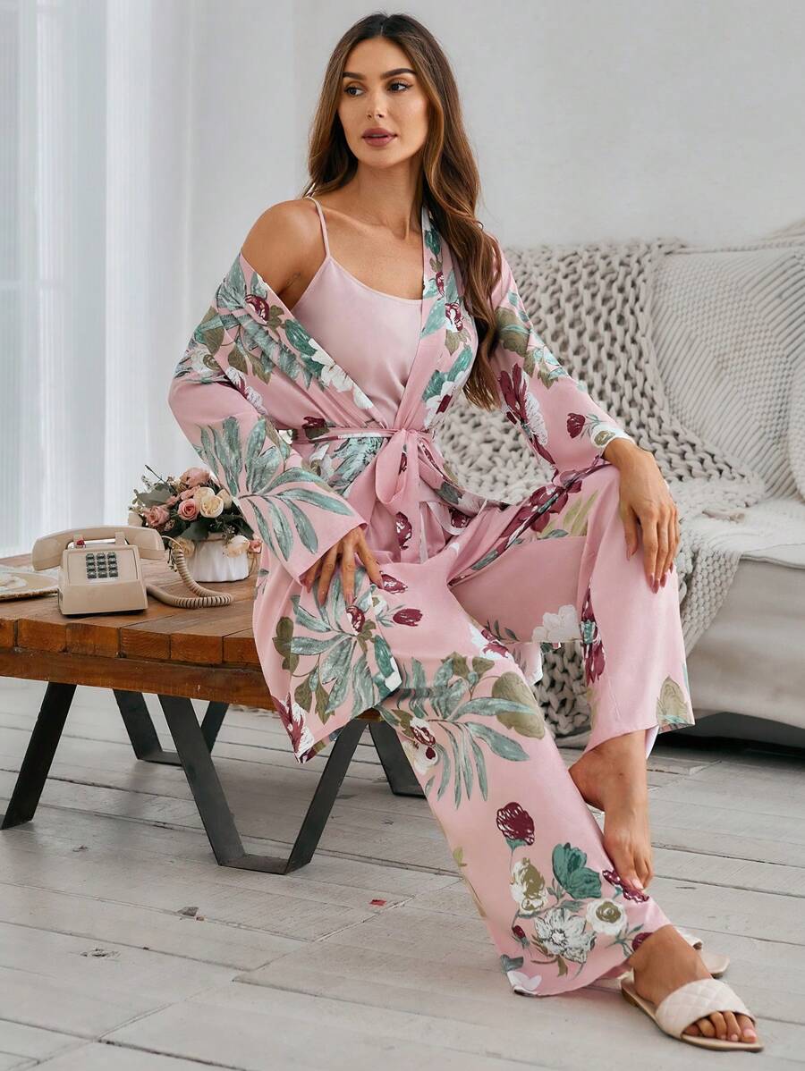 Serenescape 2pcs Elegant Floral Print Ladies Sleepwear Pajama Set Holiday Season, Fall Winter Clothes Cozy And Elegant Details - Multicolor - View 1