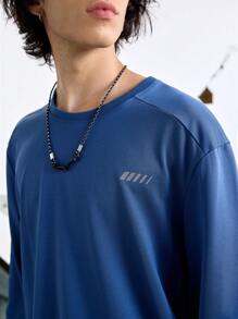 Gym Rark Men's Solid Color Round Neck Long Sleeve Printed Comfortable & Fashionable Casual Top School - Blue - View 4
