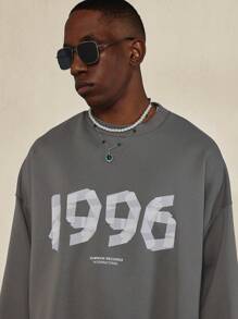 SUMWON Lightweight Crew Neck Sweatshirt With Tape Print Detail Autumn Casual Long Sleeve Athletic Workout Gym Running Pullover - Grey - View 3