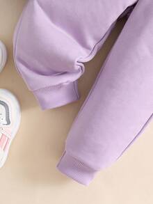 Stylish Baby Girls Sunflower Print Comfy Casual Homewear Sweatshirt Set - Purple - View 4