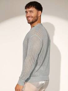 Manfinity Homme Jersey de punto de unicolor con diseño calado casual para hombre, primavera/otoño