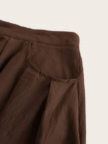 Flirla 大码女式纯色褶皱口袋中长优雅半身裙