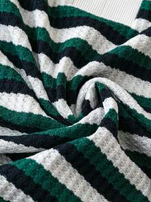 SHEIN LUNE Plus Size V-Neck Short Sleeve Striped Simple T-Shirt, Casual Daily Wear - Green - View 3