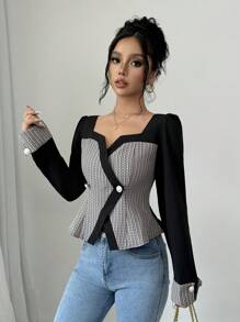 Elenzga 女式撞色拼布长袖开衫