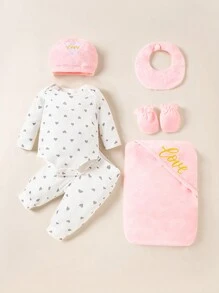 SHEIN Infant/Toddler Girls 2-24M Embroidered Gift Sets, Warm And Comfortable Casual Outfits For Autumn/Winter - Multicolor - View 1