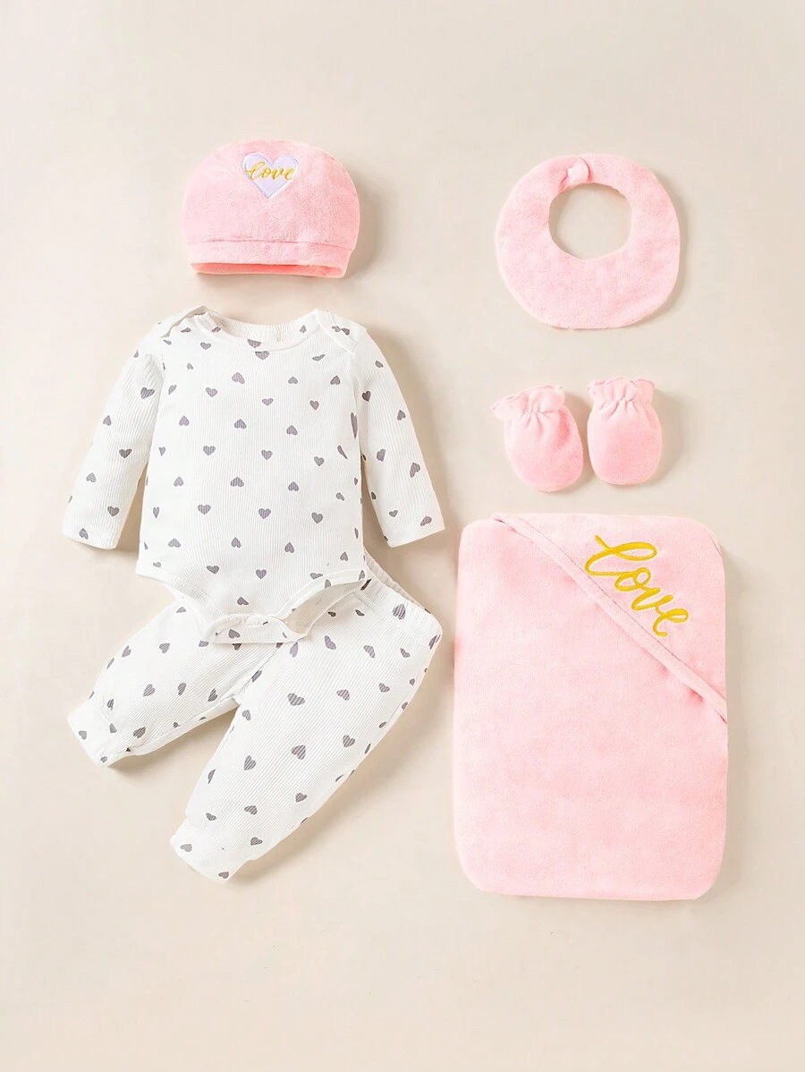 SHEIN Infant/Toddler Girls 2-24M Embroidered Gift Sets, Warm And Comfortable Casual Outfits For Autumn/Winter - Multicolor - View 1