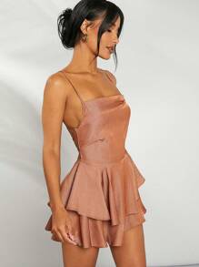 SHEIN Unity Shiny Tiered Ruffle Lace Up Backless Dress