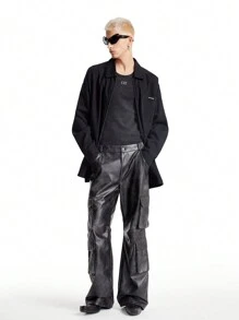 NEON BLANC 男士棉质休闲宽松翻领刺绣拉链夹克，适合秋冬季 - 黑色 - 查看 3